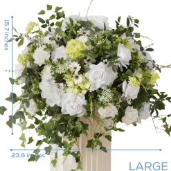 LUXE White Rose & Green Plant Leaf & Hanging Vine Ivy Mixed Table Centerpiece - Choose Your Size!