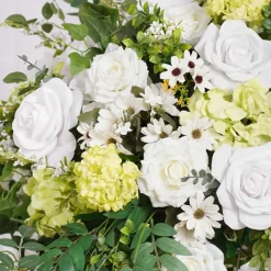 LUXE White Rose & Green Plant Leaf & Hanging Vine Ivy Mixed Table Centerpiece - Choose Your Size!