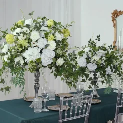 LUXE White Rose & Green Plant Leaf & Hanging Vine Ivy Mixed Table Centerpiece - Choose Your Size!