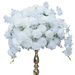 LUXE White Rose & Orchid Cherry Mixed Floral Table Centerpiece - 20 Inches