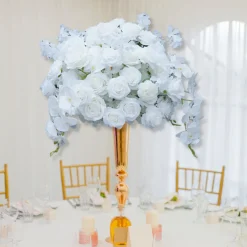 LUXE White Rose & Orchid Cherry Mixed Floral Table Centerpiece - 20 Inches