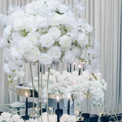 LUXE White Rose & Orchid Cherry Mixed Floral Table Centerpiece - 20 Inches