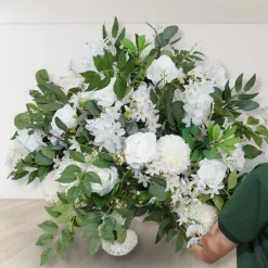 LUXE White Rose & Pompom Green Leaf Mixed Floral Table Centerpiece - 24 Inches