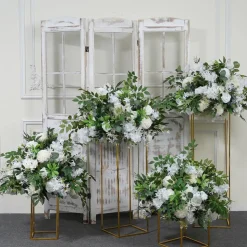 LUXE White Rose & Pompom Green Leaf Mixed Floral Table Centerpiece - 24 Inches
