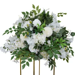 LUXE White Rose & Pompom Green Leaf Mixed Floral Table Centerpiece - 24 Inches