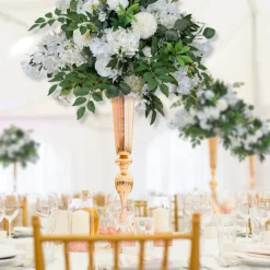 LUXE White Rose & Pompom Green Leaf Mixed Floral Table Centerpiece - 24 Inches