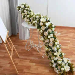 LUXE White Rose with Greenery Mixed Table Runner - 78 Inches