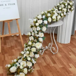 LUXE White Rose with Greenery Mixed Table Runner - 78 Inches