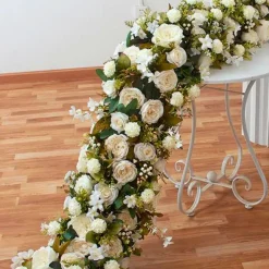 LUXE White Rose with Greenery Mixed Table Runner - 78 Inches