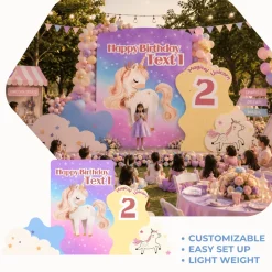 Magical Unicorn 2 Foam Core Birthday Backdrop Kit by PopScene™