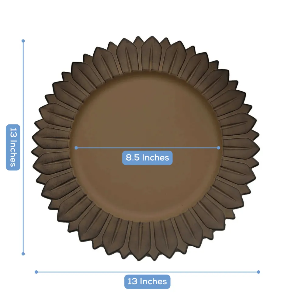 13" Matte Natural Plastic Charger Plates with Sunflower Rim - 6 Pieces