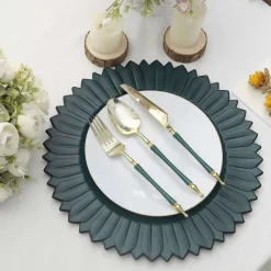 13" Matte Teal Plastic Charger Plates with Sunflower Rim - 6 Pieces