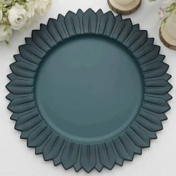 13" Matte Teal Plastic Charger Plates with Sunflower Rim - 6 Pieces