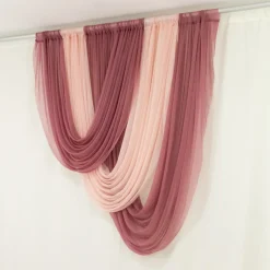 Mauve Cinnamon Rose Sheer Chiffon Valance Curtain – Curved Backdrop Swag Topper with Rod Pocket (4ft Wide x 4ft, 5ft, 6ft Height Options)