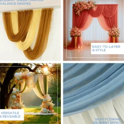 Mauve Cinnamon Rose Sheer Chiffon Valance Curtain – Curved Backdrop Swag Topper with Rod Pocket (4ft Wide x 4ft, 5ft, 6ft Height Options)