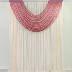 Mauve Cinnamon Rose Sheer Chiffon Valance Curtain – Curved Backdrop Swag Topper with Rod Pocket (4ft Wide x 4ft, 5ft, 6ft Height Options)