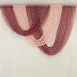 Mauve Cinnamon Rose Sheer Chiffon Valance Curtain – Curved Backdrop Swag Topper with Rod Pocket (4ft Wide x 4ft, 5ft, 6ft Height Options)