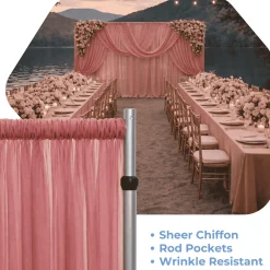 Mauve Cinnamon Rose Sheer Chiffon Valance Curtain – Curved Backdrop Swag Topper with Rod Pocket (4ft Wide x 4ft, 5ft, 6ft Height Options)