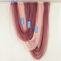 Mauve Cinnamon Rose Sheer Chiffon Valance Curtain – Curved Backdrop Swag Topper with Rod Pocket (4ft Wide x 4ft, 5ft, 6ft Height Options)
