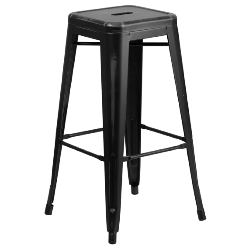 Metal Bar Stool – 30" Height, Black Commercial Grade Tolix-Style, Stackable