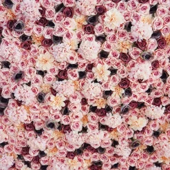 Mixed Pinks & Maroon Florals - Curtain Style Floral Wall - Easy Install! Select Size