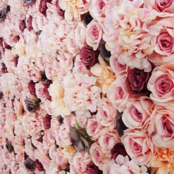 Mixed Pinks & Maroon Florals - Curtain Style Floral Wall - Easy Install! Select Size