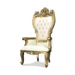 Monarch Throne Chair - Ivory Vinyl/Gold Frame