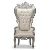 Monarch Throne Chair - Ivory Vinyl/Silver Frame