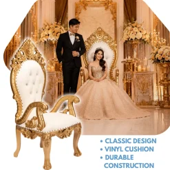 Monarch Thronet Chair - White Vinyl/Gold Frame