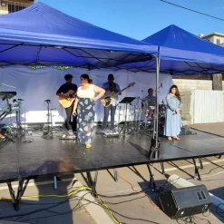 MyStage - 8’x8’ Portable Stage with Rails & Skirts - Adjustable Height (Set of 4)
