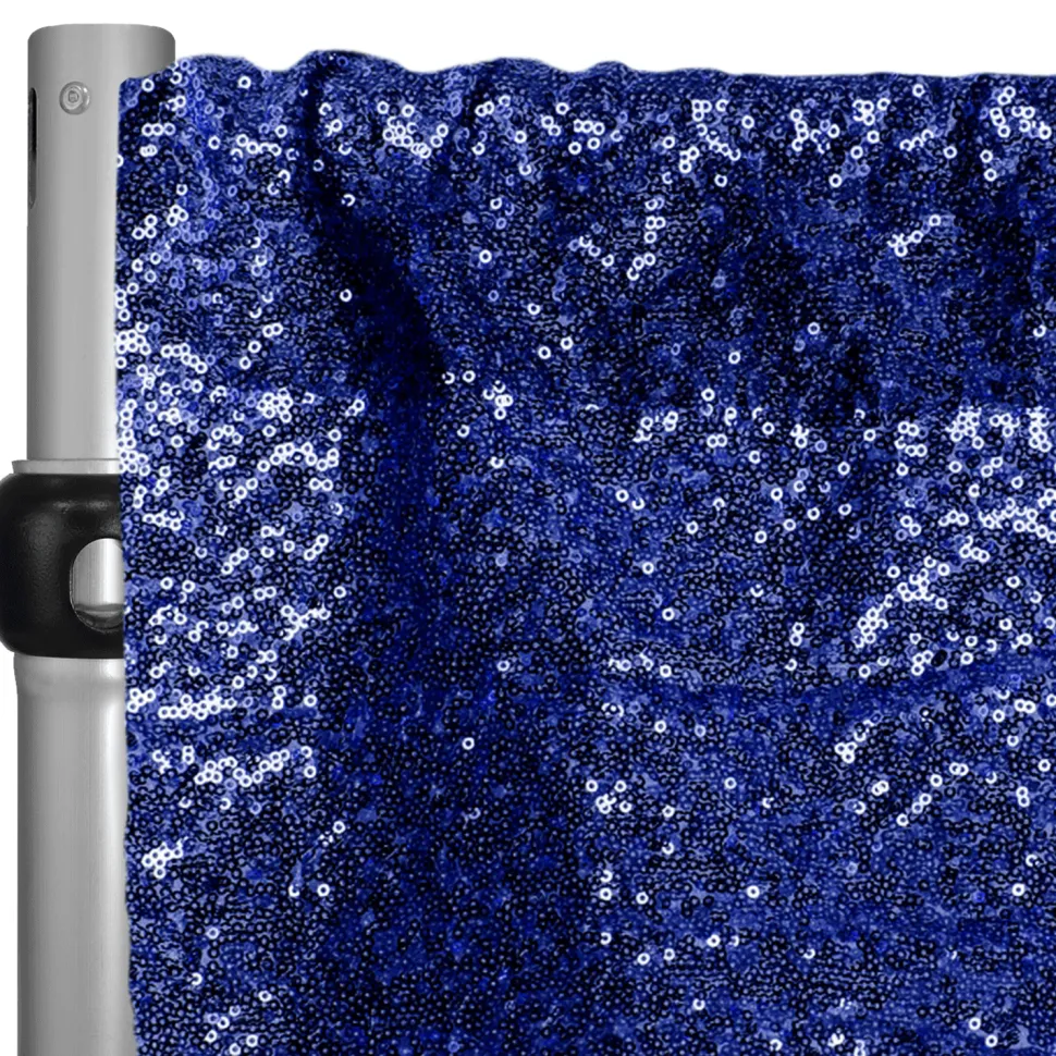 Navy Blue Sequin Backdrop Curtain w/ 4" Rod Pocket by Eastern Mills - 10ft Long x 4.5ft Wide