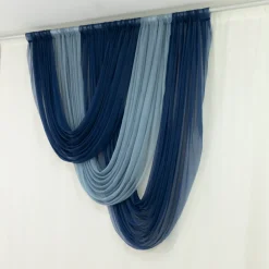 Navy Blue Sheer Chiffon Valance Curtain – Curved Backdrop Swag Topper with Rod Pocket (4ft Wide x 4ft, 5ft, 6ft Height Options)