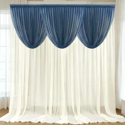 Navy Blue Sheer Chiffon Valance Curtain – Curved Backdrop Swag Topper with Rod Pocket (4ft Wide x 4ft, 5ft, 6ft Height Options)