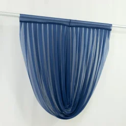 Navy Blue Sheer Chiffon Valance Curtain – Curved Backdrop Swag Topper with Rod Pocket (4ft Wide x 4ft, 5ft, 6ft Height Options)