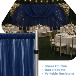 Navy Blue Sheer Chiffon Valance Curtain – Curved Backdrop Swag Topper with Rod Pocket (4ft Wide x 4ft, 5ft, 6ft Height Options)