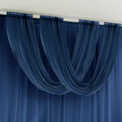 Navy Blue Sheer Chiffon Valance Curtain – Curved Backdrop Swag Topper with Rod Pocket (4ft Wide x 4ft, 5ft, 6ft Height Options)
