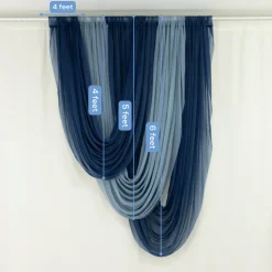 Navy Blue Sheer Chiffon Valance Curtain – Curved Backdrop Swag Topper with Rod Pocket (4ft Wide x 4ft, 5ft, 6ft Height Options)