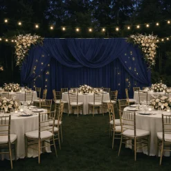 Navy Blue Sheer Chiffon Valance Curtain – Curved Backdrop Swag Topper with Rod Pocket (4ft Wide x 4ft, 5ft, 6ft Height Options)
