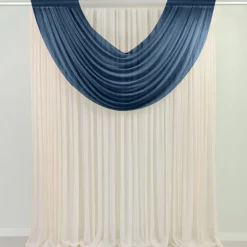 Navy Blue Sheer Chiffon Valance Curtain – Curved Backdrop Swag Topper with Rod Pocket (4ft Wide x 4ft, 5ft, 6ft Height Options)