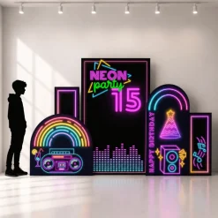 Neon Glow Party Foam Core Birthday Backdrop Kit by PopScene™