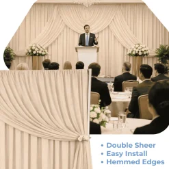 Nude Double Sheer Backdrop Drape – 10ft Height x 10ft Wide Chiffon & Polyester Dual Layer Event Divider Curtain with Rod Pockets