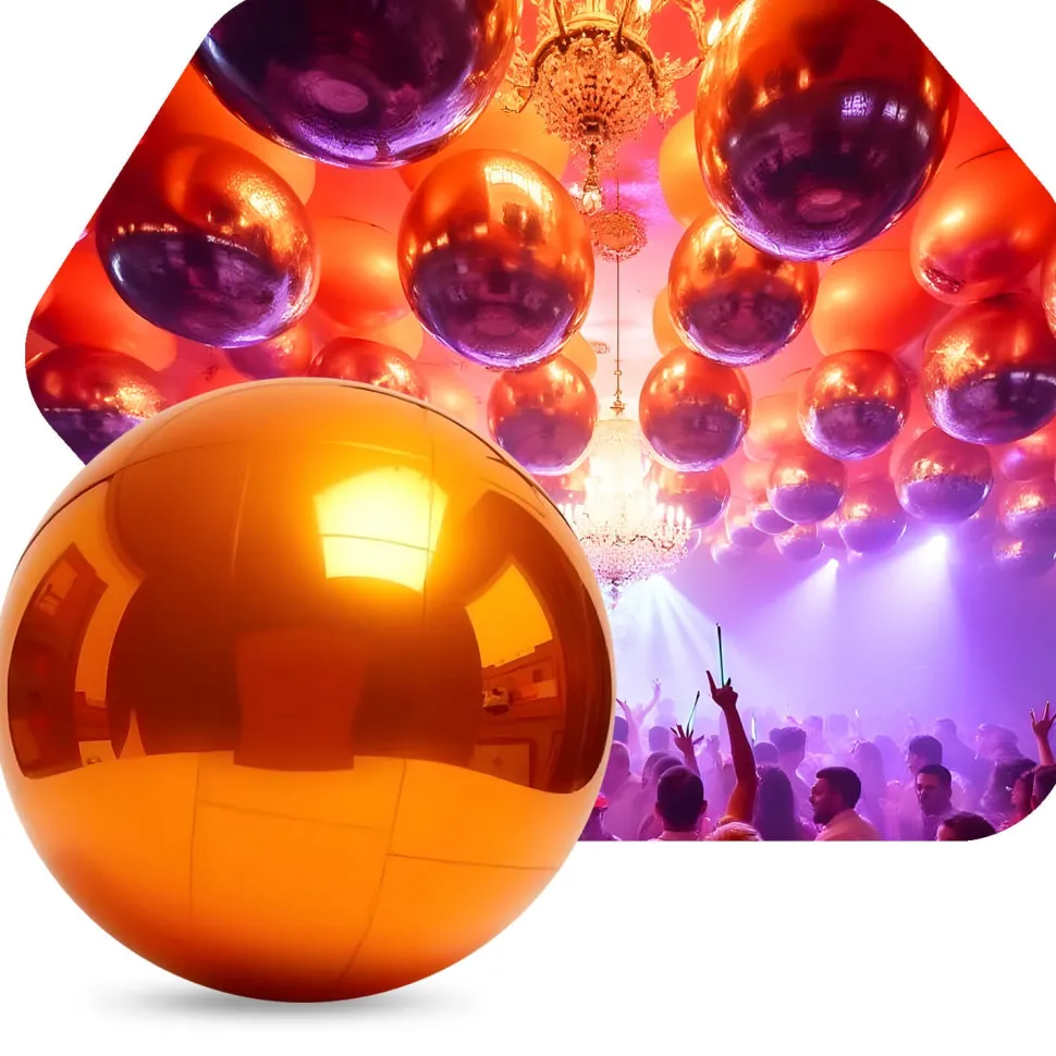 Orange Giant Inflatable Mirror Ball Sphere – Maxorb™ Reflective Ceiling Event Decor – Commercial Installation Sizes