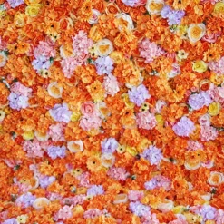 Oranges & White Mixed Florals - Curtain Style Floral Wall - Easy Install! Select Size