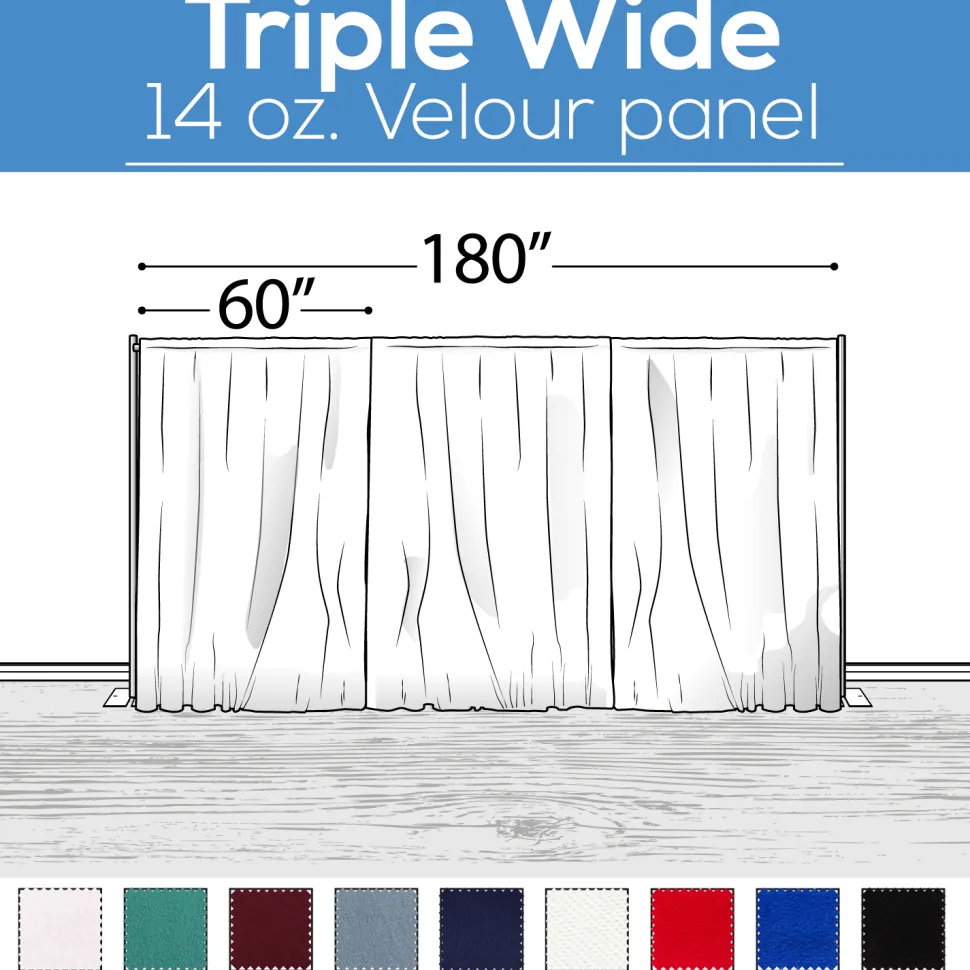 14 oz. (IFR) Production Performance Polyester Velour by Eastern Mills - Triple Wide (180") Sewn Drape Panel w/ 4" Rod Pockets - 10ft