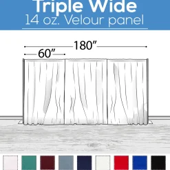 14 oz. (IFR) Production Performance Polyester Velour by Eastern Mills - Triple Wide (180") Sewn Drape Panel w/ 4" Rod Pockets - 18ft