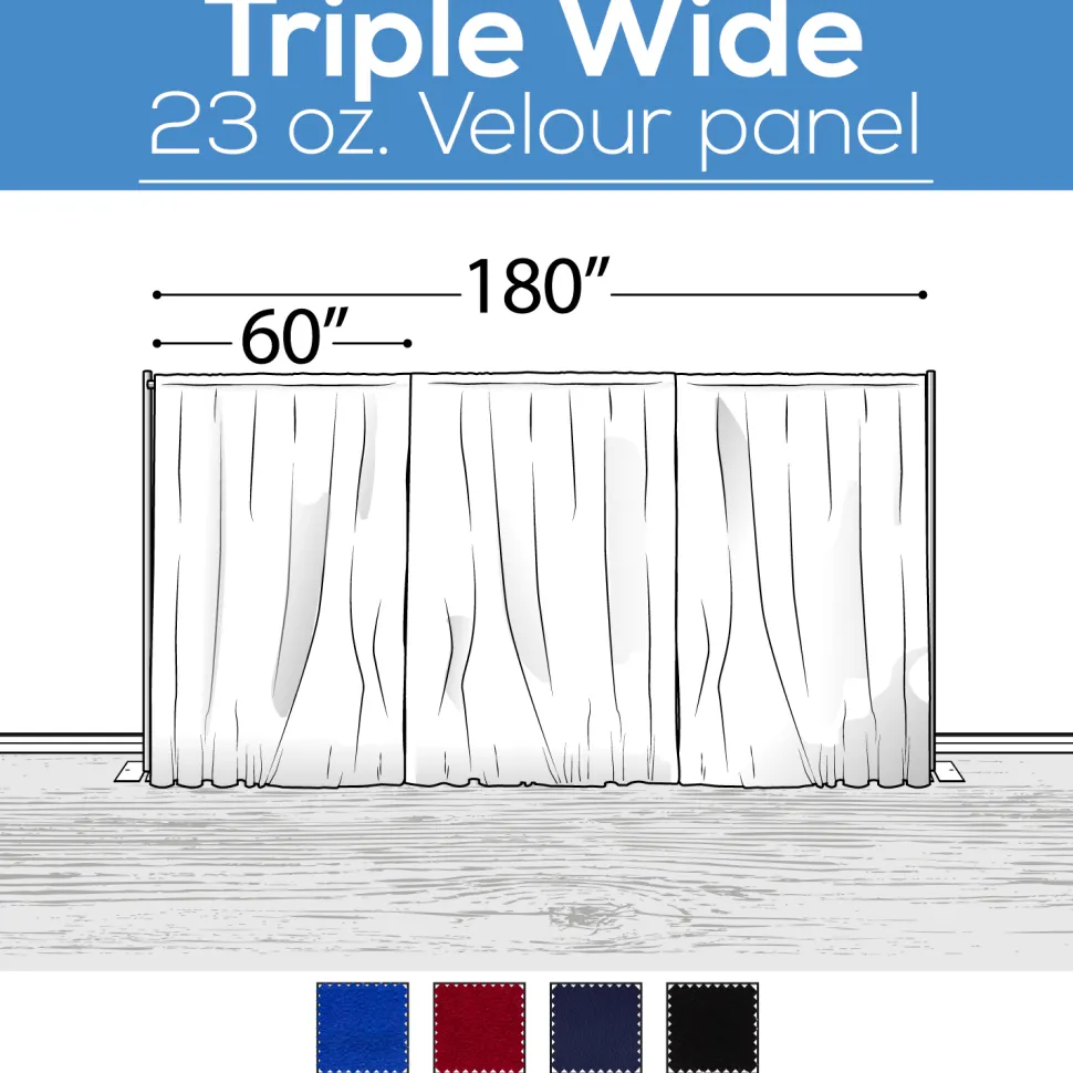 23 oz. Inherently Fire Retardant Polyester Velour - Triple Wide (180") Sewn Drape Panel w/ 4" Rod Pockets - 8ft