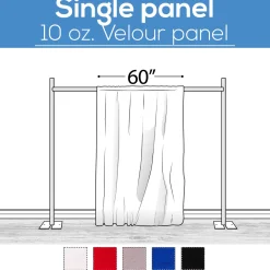 10 oz. Inherently Fire Retardant Polyester Velour - Sewn Drape Panel 60" Wide w/ 4" Rod Pockets - 12ft