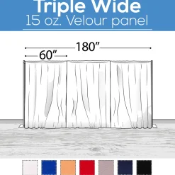 15 oz. Inherently Fire Retardant Polyester Velour - Triple Wide (180") Sewn Drape Panel w/ 4" Rod Pockets - 15ft
