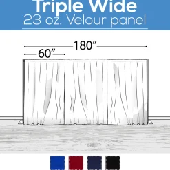 23 oz. Inherently Fire Retardant Polyester Velour - Triple Wide (180") Sewn Drape Panel w/ 4" Rod Pockets - 16ft