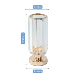 2-Pack Crystal Pendant Hurricane Candle Holders with Glass Shade - 11inches H x 4inches W (Gold Finish)